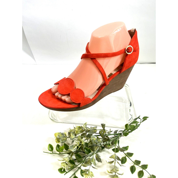 Boden Womens Orange Wedges Heel Sandals Size 40 EU 8.5 US Cross Over Bethany - Picture 1 of 15